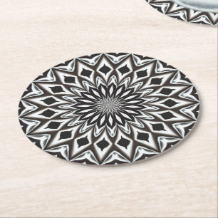 Porta-copo De Papel Redondo Mandala Decorativo Preto e Branco