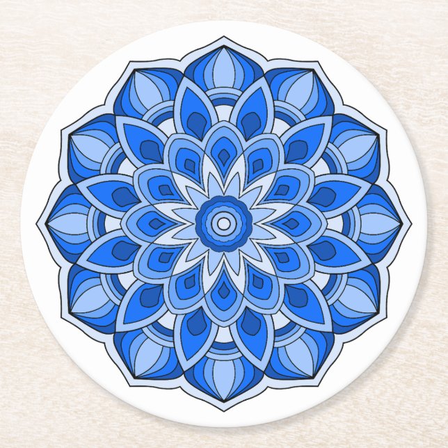 Porta-copo De Papel Redondo Mandala em azul (Frente)