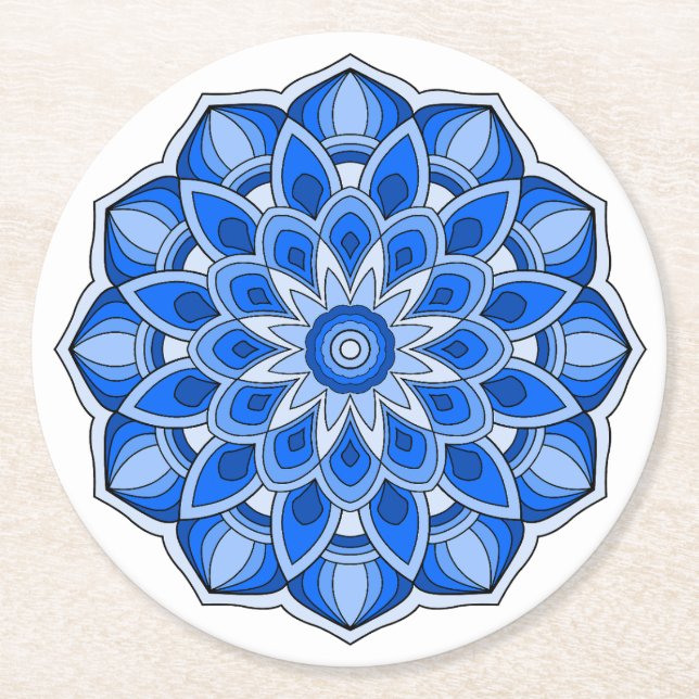Porta-copo De Papel Redondo Mandala em azul (Frente)