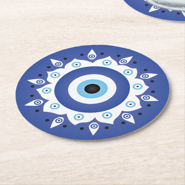 Porta-copo De Papel Redondo Mandala Grego Mau Azul Branco (Angulado)
