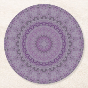 Porta-copo De Papel Redondo Mandala Sonho em Aquarela em Tons de Roxo