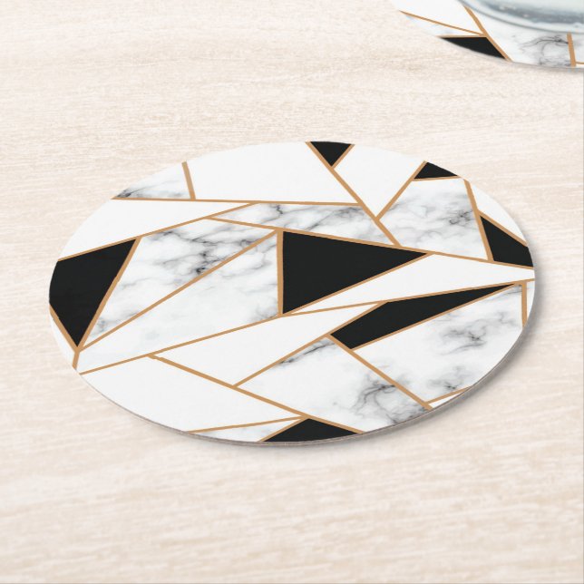Porta-copo De Papel Redondo Marble Geométrico Branco em Dourado (Angulado)