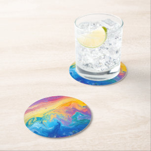 Porta-copo De Papel Redondo Marble Rainbow Pattern