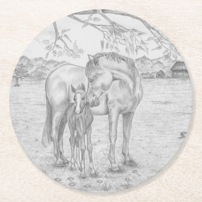 Porta-copo De Papel Redondo Mare e foal (Frente)