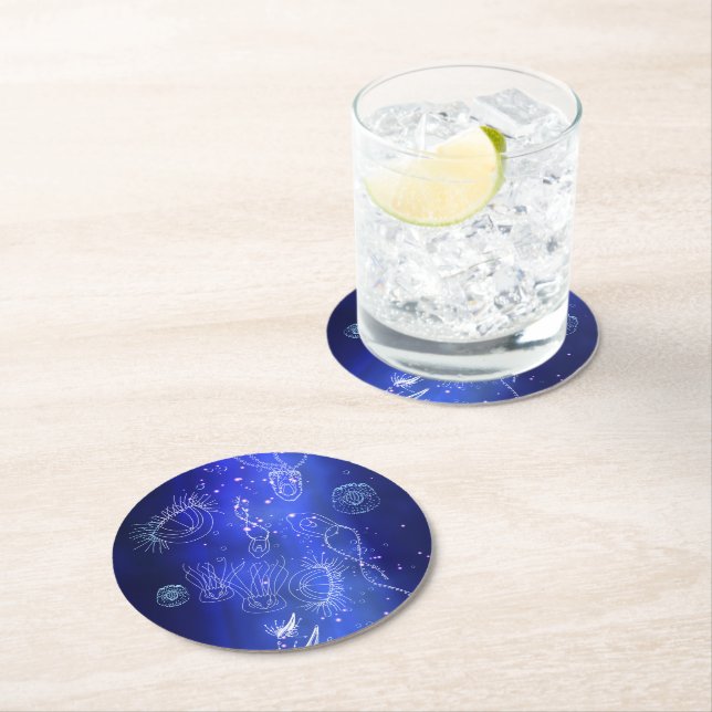 Porta-copo De Papel Redondo Marinha Azul, Água-Viva Submarina Mundo (Insitu)