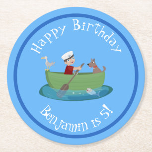 Porta-copo De Papel Redondo Marinheiro e cartoon de barco a remos de cãozinho