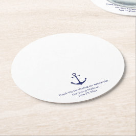 Porta-copo De Papel Redondo Marinho da âncora náutica de casamento azul e bran