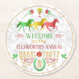 Porta-copo De Papel Redondo Mármore colorido do partido do dia de Derby da