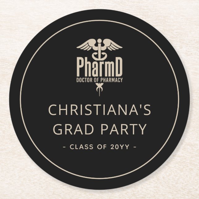 Porta-copo De Papel Redondo Medicamento Personalizado PharmD Médico de Festas  (Frente)