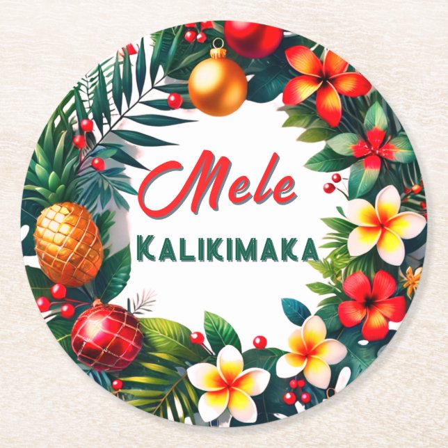 Porta-copo De Papel Redondo Mele Kalikimaka (Frente)