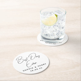 Porta-copo De Papel Redondo Melhor Dia de Casamento Elegante Moderno