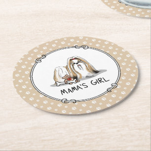 Porta-copo De Papel Redondo Menina Shih Tzu (branca-bronzeada) Cachorro Mamã