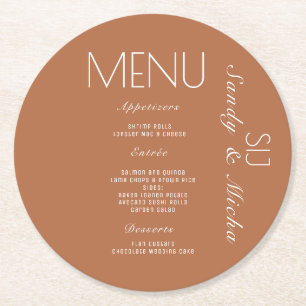 Porta-copo De Papel Redondo Menu Janto Casamento de Script Simples Terracotta