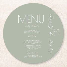 Porta-copo De Papel Redondo Menu Janto de Casamento de Sage de Script Simples