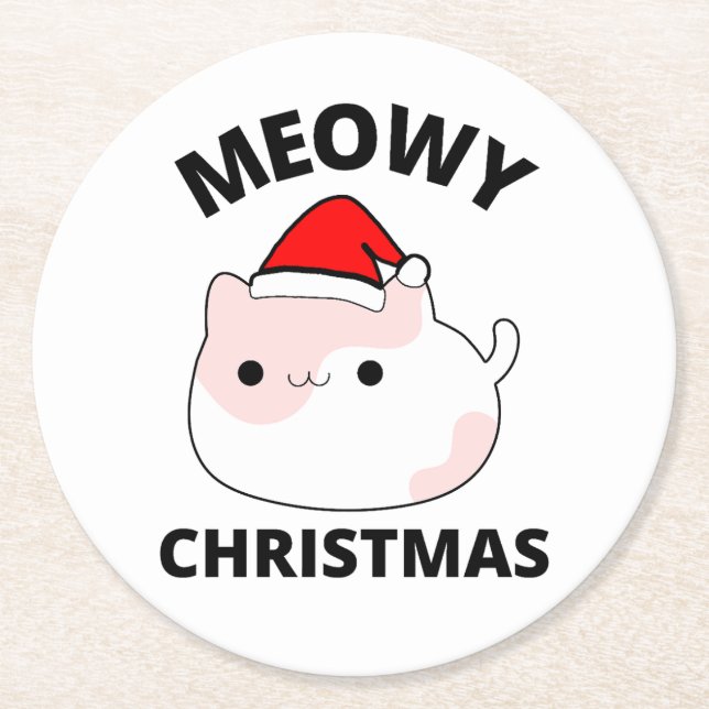 Porta-copo De Papel Redondo Meowy Christmas (Frente)