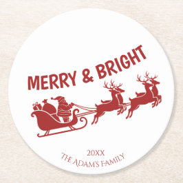 Porta-copo De Papel Redondo Merry and Bright Santa Sleigh Christmas 