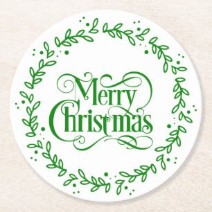 PORTA-COPO DE PAPEL REDONDO MERRY CHRISTMAS GREEN WREATH