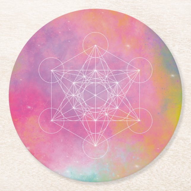 Porta-copo De Papel Redondo Metatron zen arcanjo (Frente)