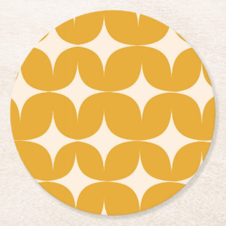 Porta-copo De Papel Redondo Mid Century Modern Beige Starbursts on Orange