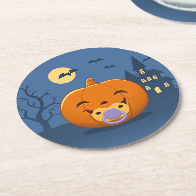 Porta-copo De Papel Redondo Minha Primeira Chupeta de Halloween Abóbora (Angulado)