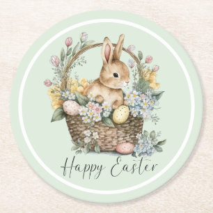 Porta-copo De Papel Redondo Mint Green Felz pascoa Bunny