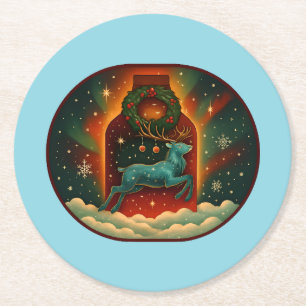 Porta-copo De Papel Redondo Místico Winter Stag-Blue BG
