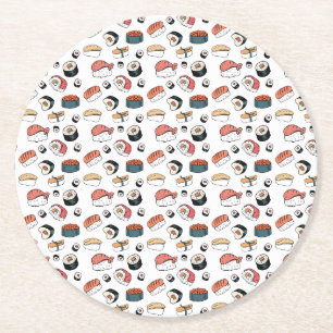 Porta-copo De Papel Redondo Mistura de Sushi Desenhada à Mão