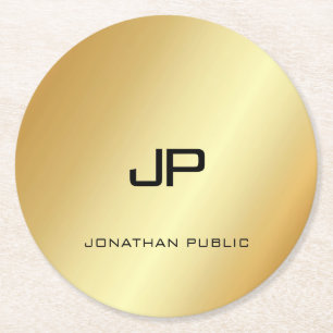 Porta-copo De Papel Redondo Modelo Moderno Elegante Monograma Faux Dourado