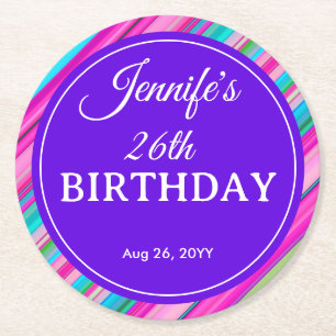 Porta-copo De Papel Redondo Modelo personalizado de aniversário com listras de