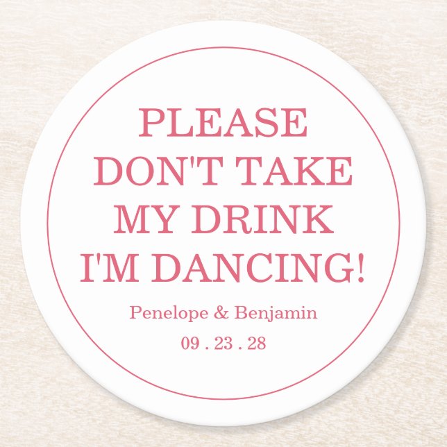 Porta-copo De Papel Redondo Modern Bright Pink Drink Cover Wedding (Frente)