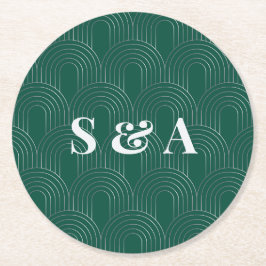 Porta-copo De Papel Redondo Modern Emerald Green & Silver Arch