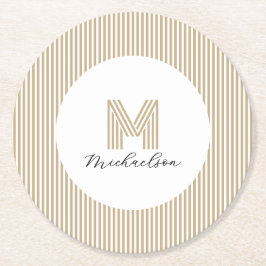 Porta-copo De Papel Redondo Modern Minimal Gold Stripes Monogram