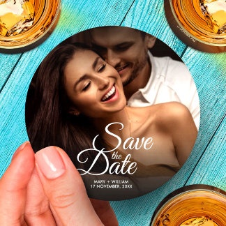 Porta-copo De Papel Redondo Moderno Clássico Foto Elegante Salve o Dia do Casa