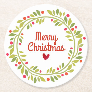 Porta-copo De Papel Redondo Moderno Minimalista Holly Wreath Natal