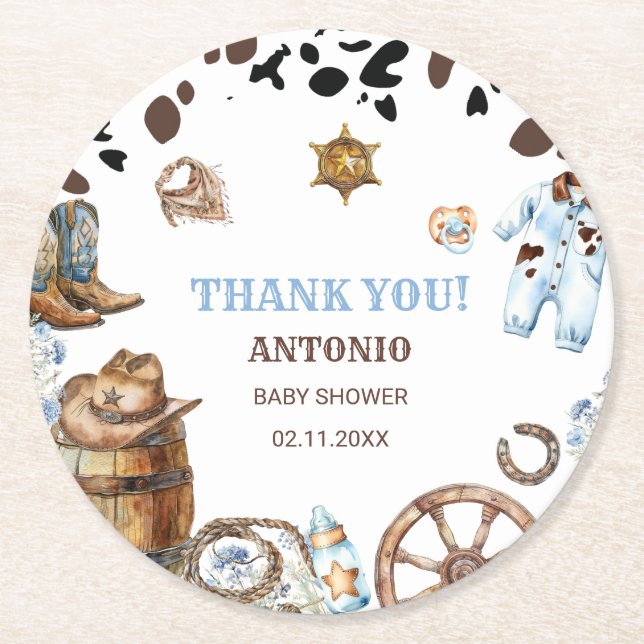 Porta-copo De Papel Redondo Moleque elegante de aquarela Pequeno Cowboy RodePa (Frente)