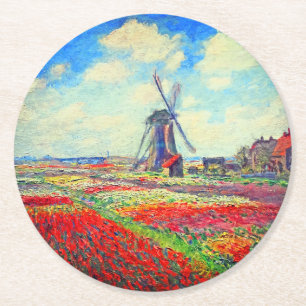 Porta-copo De Papel Redondo Monet Tulips Windmill