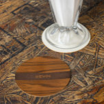Porta-copo De Papel Redondo Monograma Da Madeira E Da Textura De Couro De Maho<br><div class="desc">Textura de madeira de mogno de luxo e uma faixa de textura de couro marrom com um nome personalizado.</div>