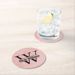 Porta-copo De Papel Redondo Monograma da rosa Dourada Glitter   Girly Modern S