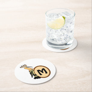 Porta-copo De Papel Redondo Monograma de Ave Whimsical Hoopoe