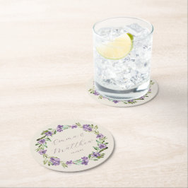 Porta-copo De Papel Redondo Monograma de Casamento Botânico Púrpura Floral