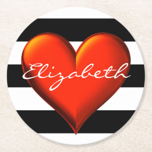 Porta-copo De Papel Redondo Monograma de Coração Metálico Vermelho de Strip