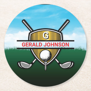 Porta-copo De Papel Redondo Monograma de Golfe Elegante Minimalista Personaliz