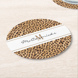 Porta-copo De Papel Redondo Monograma de Impressão Leopardo Elegante Personali