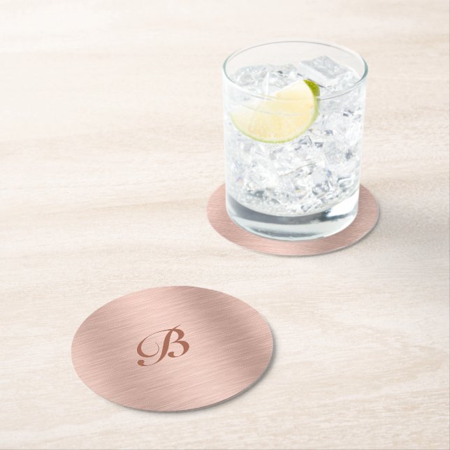 Porta-copo De Papel Redondo Monograma de Textura Metálica Dourada rosa (Insitu)