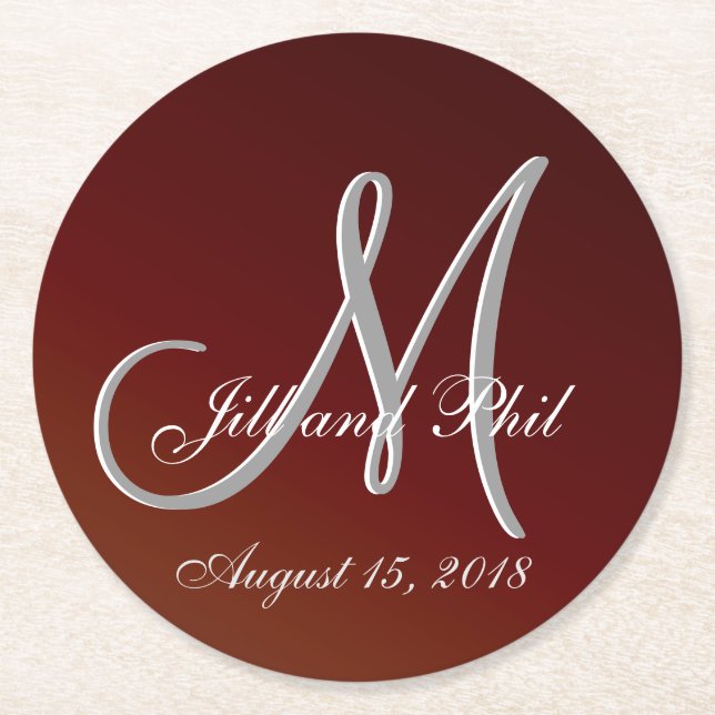 Porta-copo De Papel Redondo Monograma do Red Tone Red 3d (Frente)