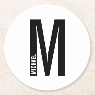 Porta-copo De Papel Redondo Monograma e Nome de Negrito Personalizado Moderno