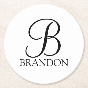 Porta-copo De Papel Redondo Monograma e Nome do Script Personalizado Clássico