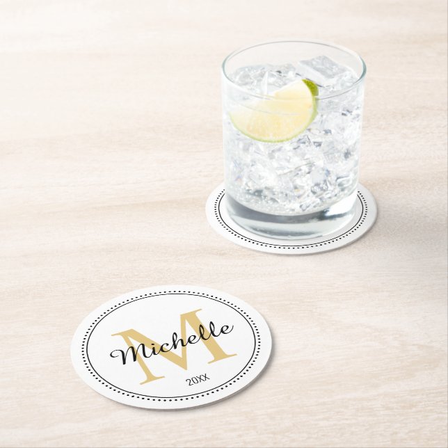 Porta-copo De Papel Redondo Monograma Personalizado Dourado (Insitu)