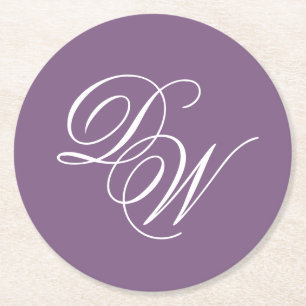 Porta-copo De Papel Redondo Monograma Roxo Pó Casamento Caligrafia Simples