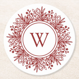 Porta-copo De Papel Redondo Monograma Vermelho de Natal